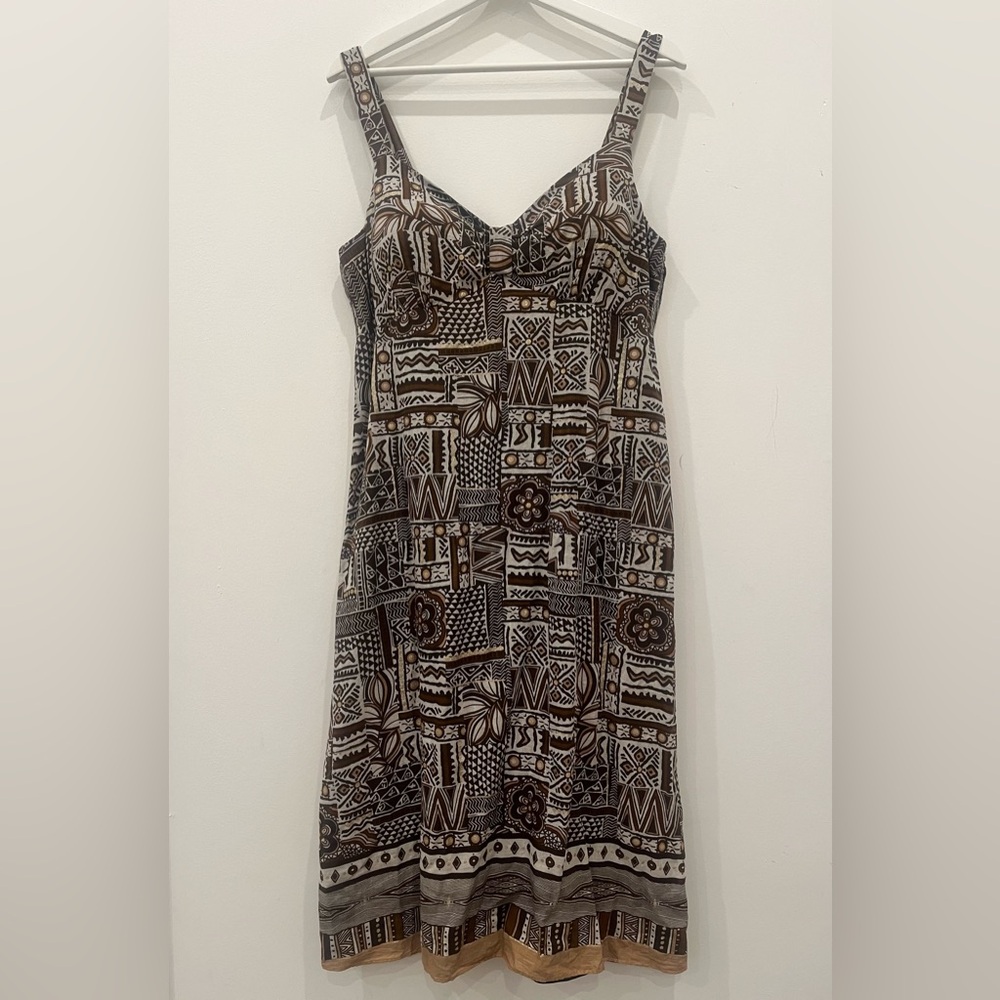 Vintage Karin Stevens Dress size 12 Adjustable straps Brown Abstract western azt
